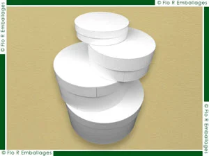 Boîtes rondes à personnaliser, nous proposons la fabrication des coffrets ronds à personnaliser selon vos dimensions et quantités, la finition du carton est blanc brut