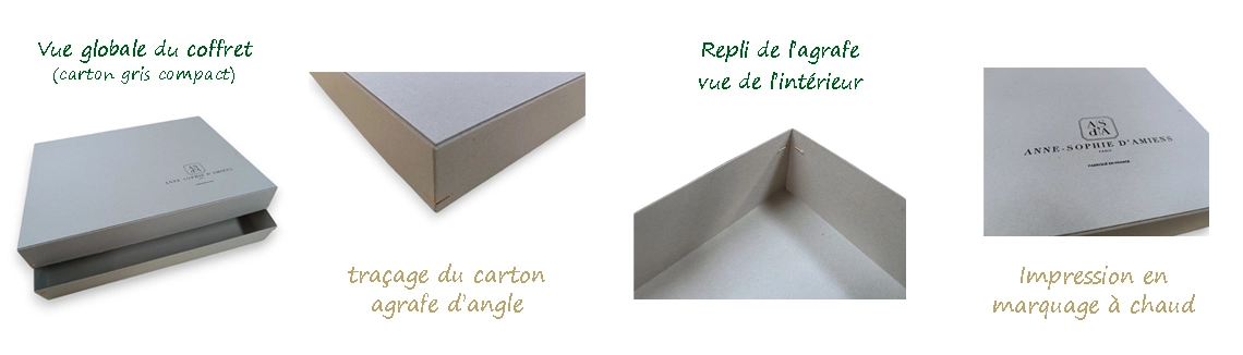 fabrication de coffrets en carton avec coins agrafés - boîtes artisanales sur mesure