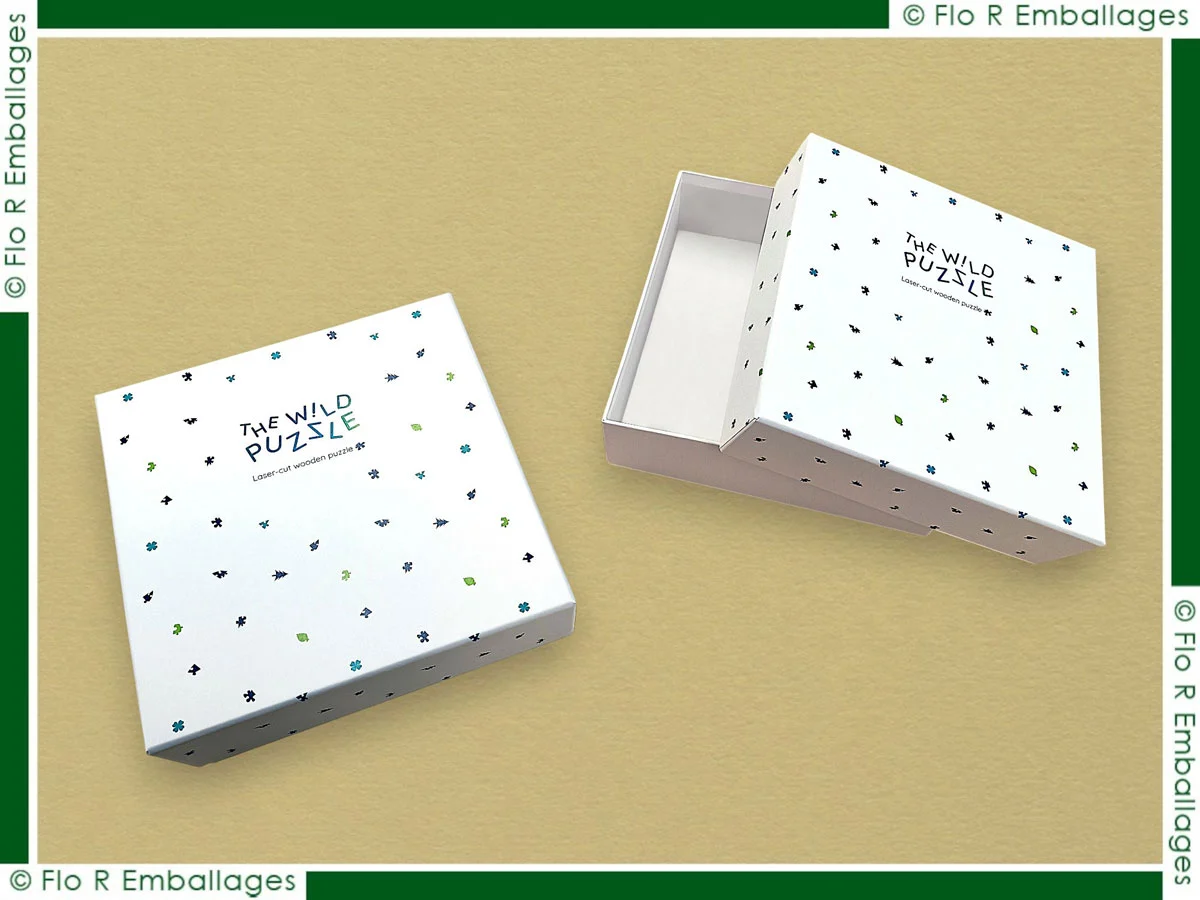 Boîte en carton sur-mesure pour puzzles, memory, dominos, jeux de plateau et autres jeux, fabriquée à l’unité ou en série, avec ou sans impression