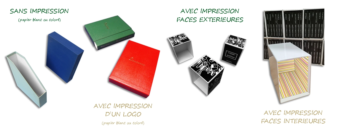 divers exemples de fourreaux en carton sans et avec impression